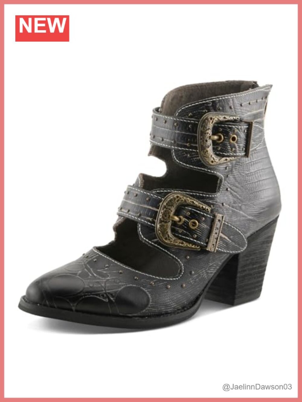Leather Ankle Booties with Cutout Design Stacked Heel